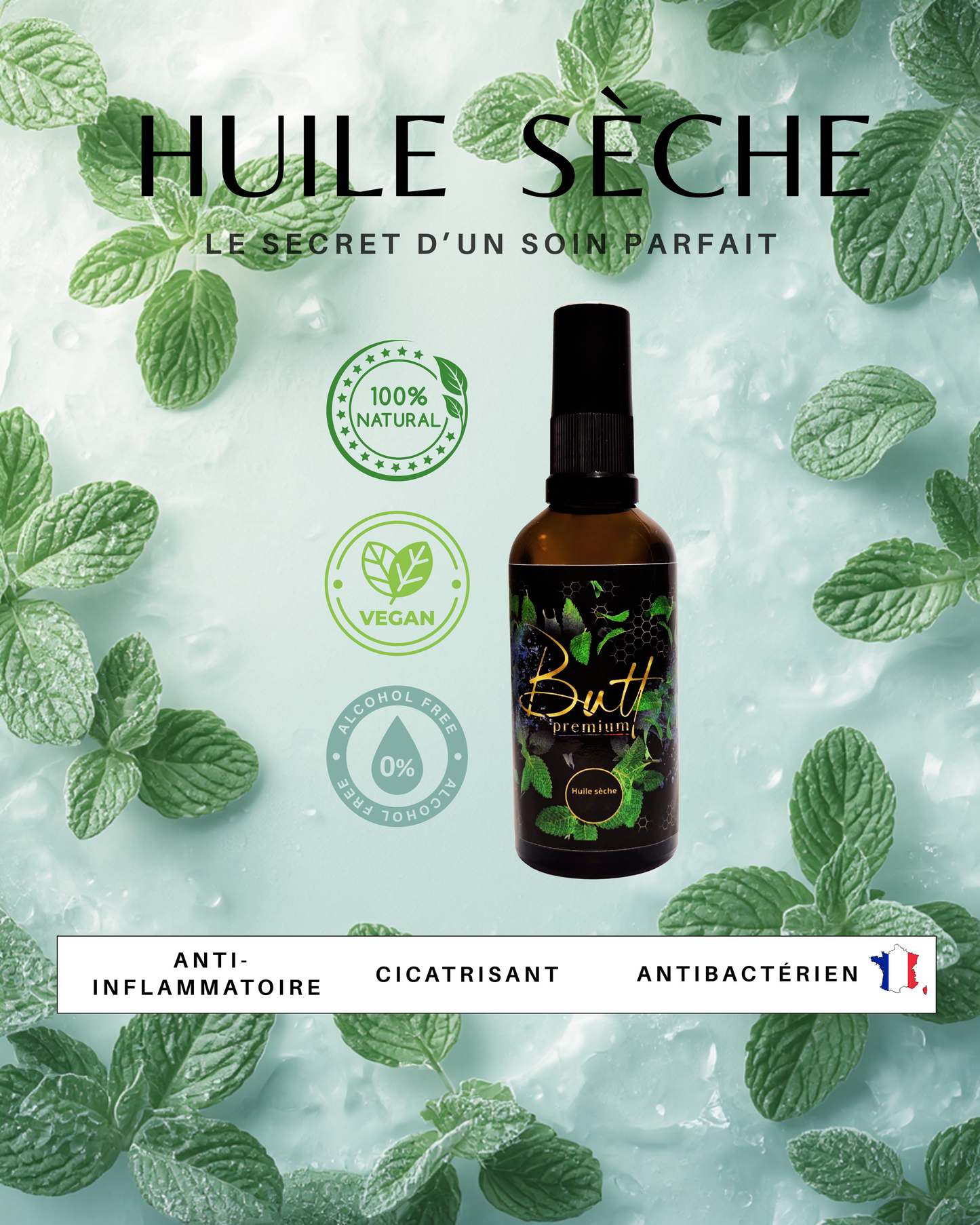 Huile sèche naturelle 75ml - non grasse, cicatrisation tatouage et peau sensible