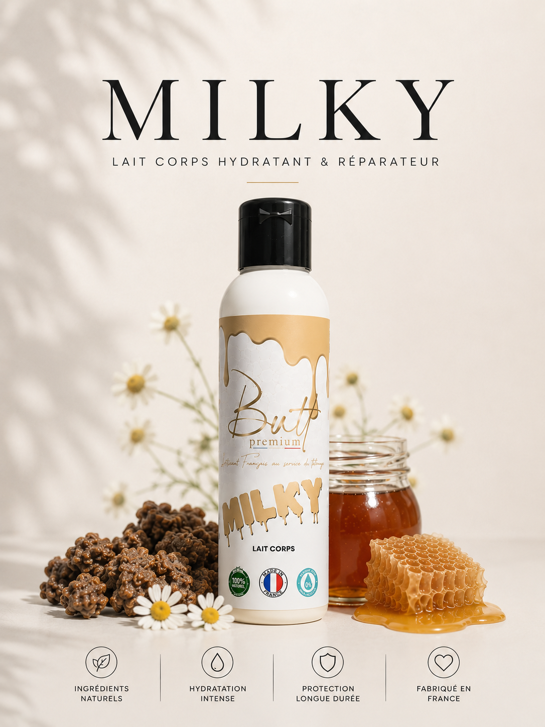 Crème MILKY hydratante Butt Premium 125ml au miel propolis et camomille