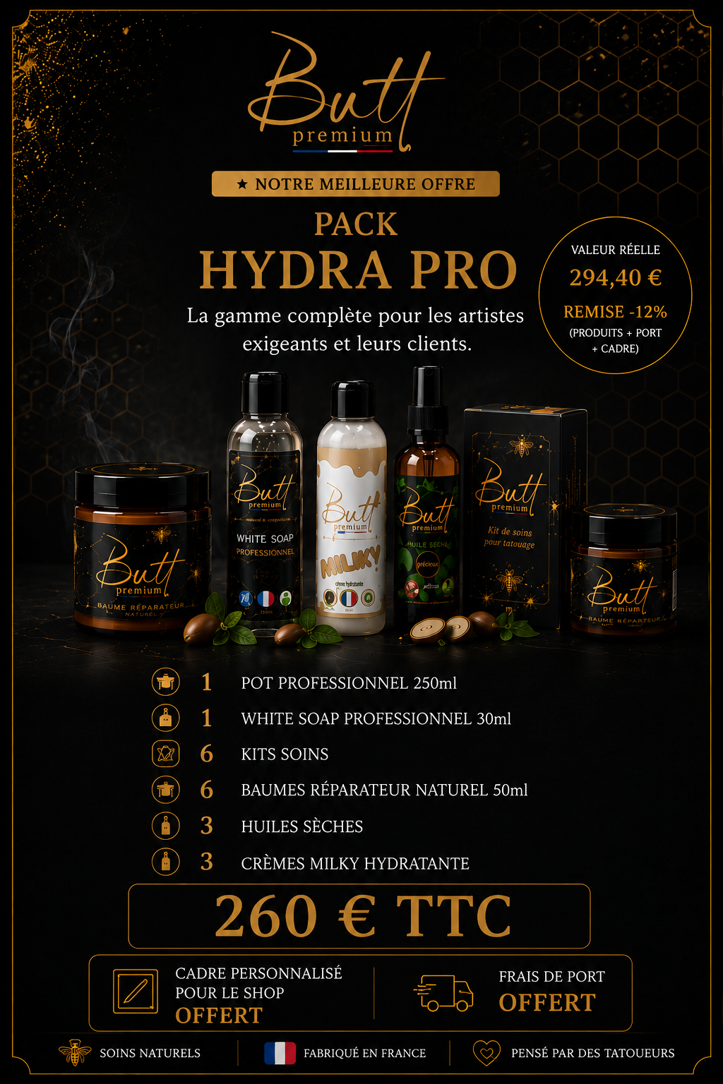 Pack Hydra Pro Butt Premium - offre B2B pour salons de tatouage