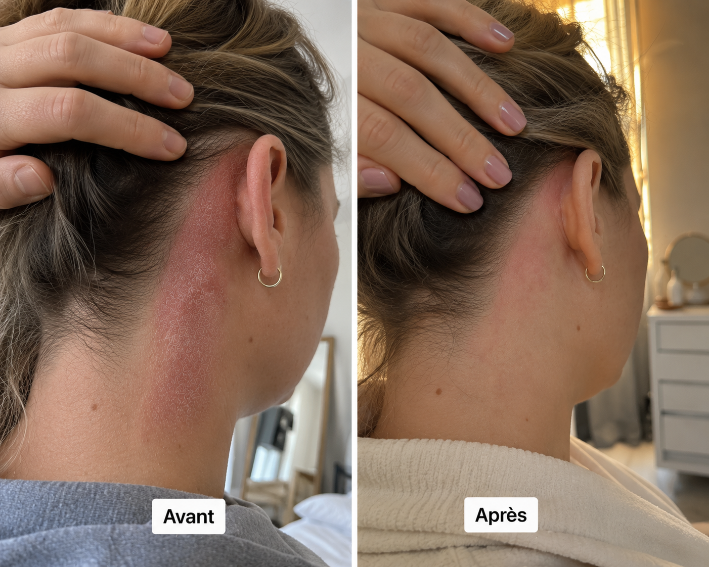 Avant après application de la Crème MILKY Butt Premium sur peau atteinte de psoriasis