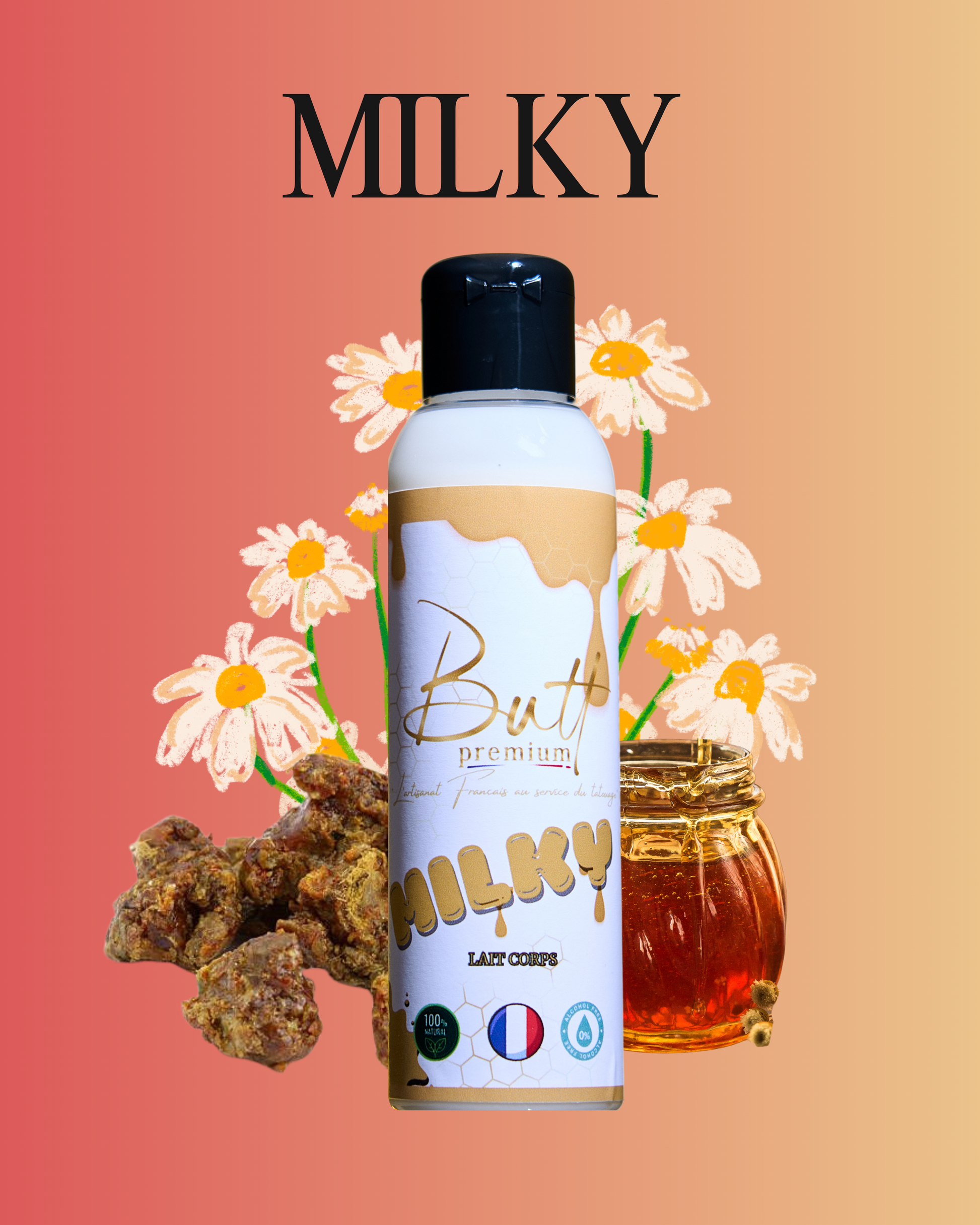 Crème MILKY hydratante 125ml Butt Premium - soin naturel miel, propolis et camomille