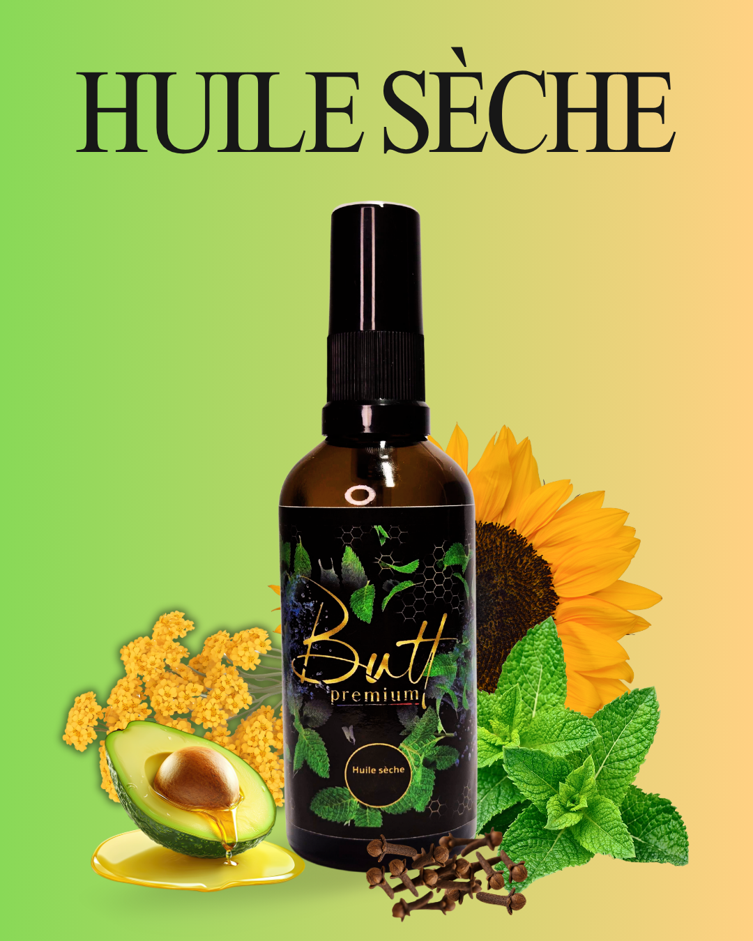 Huile sèche naturelle 75ml Butt Premium - nutrition et régénération peau sèche et tatouage